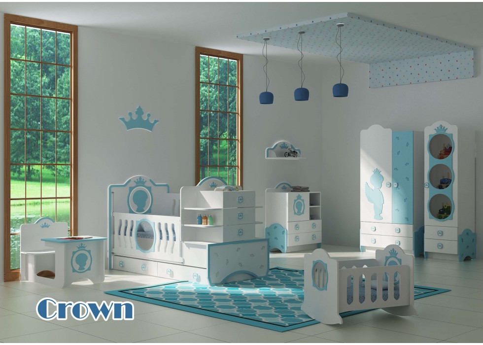 سرویس تخت و کمد نوزاد نوجوان مدل تاج پسرانه