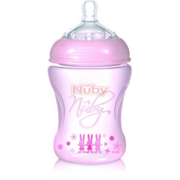 شیشه شیر طلقی 240 میل صورتی نابی Nuby