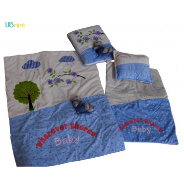 سرویس خواب نوزاد شادی-Shadi طرح عروسکی آبی کمرنگ