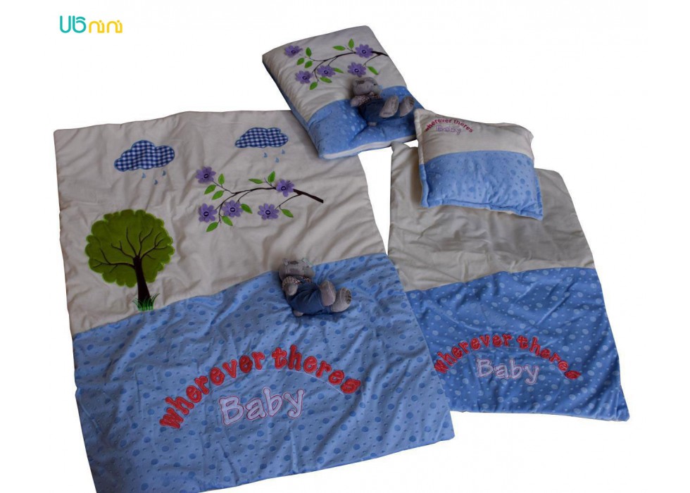 سرویس خواب نوزاد شادی-Shadi طرح عروسکی آبی کمرنگ