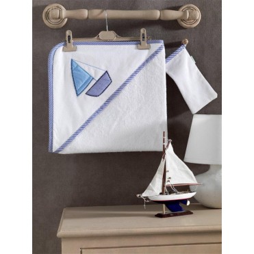 ست حوله دورپیچ کلاهدار و لیف کیدبو-KidBoo مدل Blue Marine