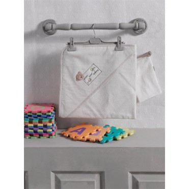 ست حوله دورپیچ کلاهدار و لیف کیدبو-KidBoo مدل Honey Bear