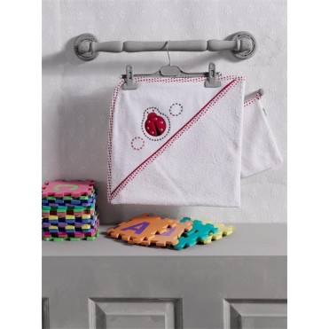 ست حوله دورپیچ کلاهدار و لیف کیدبو-KidBoo مدل Ladybug