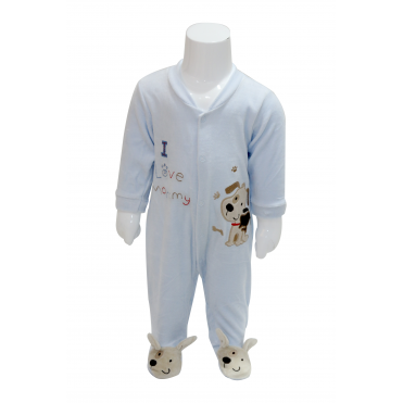 سرهمی مخمل  جوراب دار  پسرانه طرح هاپو  با زمینه آبی  carminas