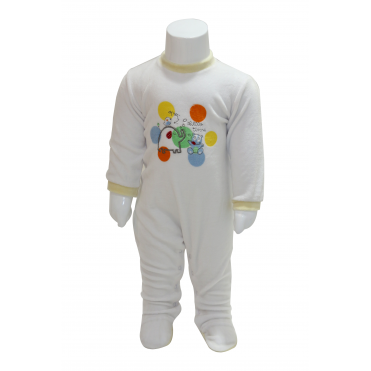 سرهمی مخمل جوراب دار دخترانه پسرانه طرح فیل و جوجه و خرس با زمینه سفید  carminas 