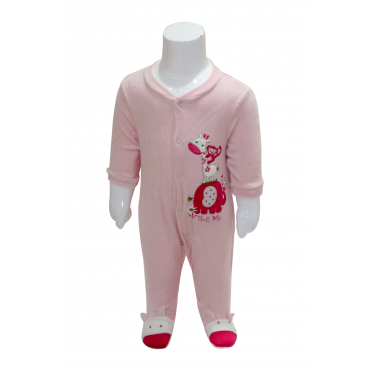 سرهمی مخمل  جوراب دار  دخترانه طرح زرافه و میمون با زمینه صورتی  carminas