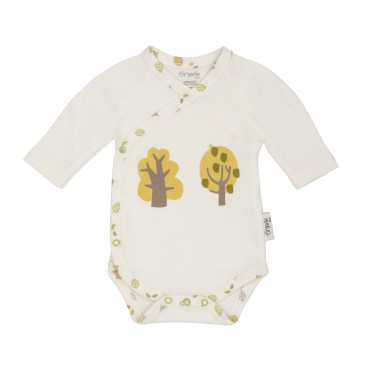 بادی آستین بلند زیر دگمه دار کیمونو طرح برگ سبز برند ORGANIX