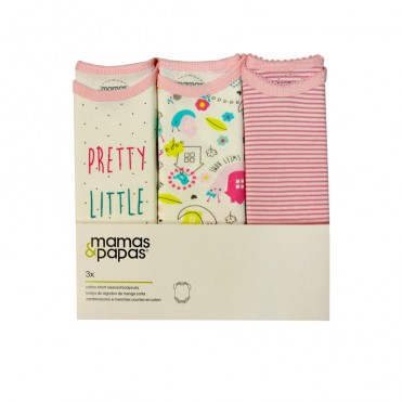 ست بادی 3 عددی زیر دکمه دار آستین کوتاه ماماز پاپاز  مدل حلزون،خانه و گل ریز mamas&papas _ 000031