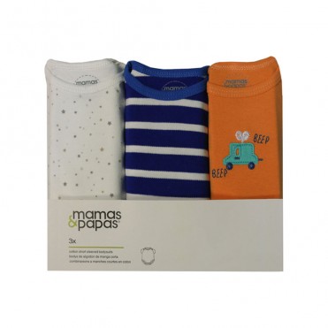 ست بادی 3 عددی زیر دکمه دار آستین کوتاه ماماز پاپاز  مدل را ه راه آبی mamas&papas _ 000020