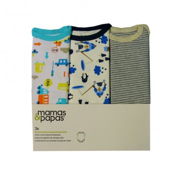 ست بادی 3 عددی زیر دکمه دار آستین کوتاه ماماز پاپاز  مدل سگ و ابر و کاج آبی mamas&papas _ 000017