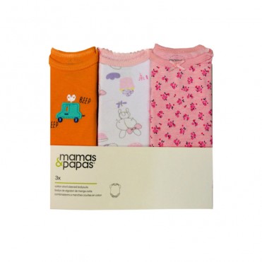 ست بادی 3 عددی زیر دکمه دار آستین کوتاه ماماز پاپاز  مدل خرگوش با پاپیون صورتی  mamas&papas _ 000024 