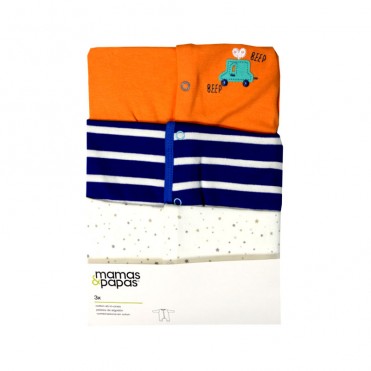 سرهمی آستین بلند 3 عددی   ماماز پاپاز  مدل راه راه سفید زمینه سورمه ای mamas&papas _ 000047