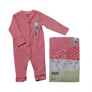 سرهمی آستین بلند 3 عددی   ماماز پاپاز  مدل  گلدار صورتی     mamas&papas _ 000062