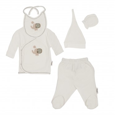 ست کیمونو و شلوار 5 تکه طرح فیل کرم برند ORGANIX