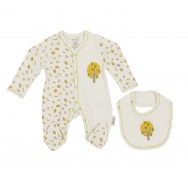 ست سرهمی پیش بند طرح برگ سبزو تک درخت برند ORGANIX