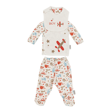 ست 3 تکه کیمونو و شلوار و پیش بند طرح سافاری برند ORGANIX