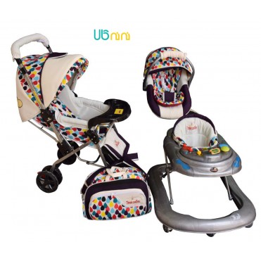 سرویس 4 تکه کالسکه نوزاد شادی-Shadi مدل اشکی کرم قهوه ای