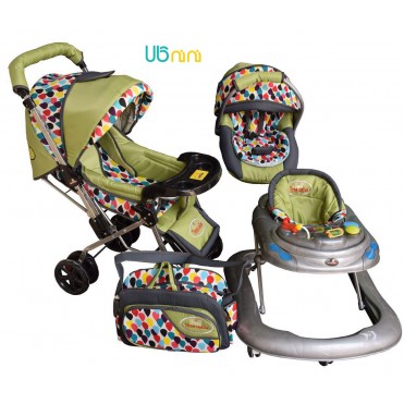 سرویس 4 تکه کالسکه نوزاد شادی-Shadi مدل اشکی پسته ای طوسی