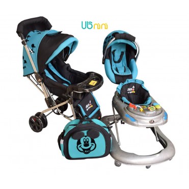 سرویس 4 تکه کالسکه نوزاد شادی-Shadi مدل میکی ماوس آبی فیروزه ای