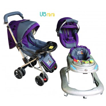 سرویس 4 تکه کالسکه نوزاد شادی-Shadi مدل میکی ماوس بادمجانی