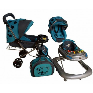 سرویس 4 تکه کالسکه نوزاد شادی-Shadi آبی فیروزه ای طوسی