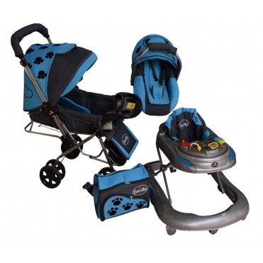 سرویس 4 تکه کالسکه نوزاد شادی-Shadi مدل ببتو آبی فیروزه ای طوسی 