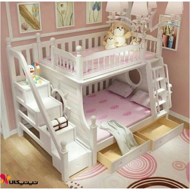 تخت دو طبقه نوزاد و نوجوان آمیسا مدل سفید برفی