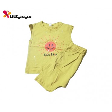تاپ و شلوارک کودک جانگ شانگ رنگ خردلی