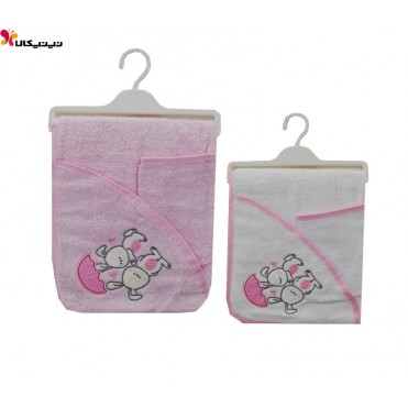 ست 2 تکه حوله نوزادی Coco bebe مدل خرگوش دوقلو