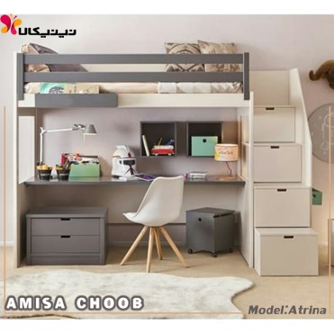 تخت خواب دو طبقه آمیسا چوب مدل آترینا