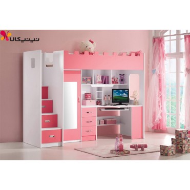 تخت خواب دخترانه دو طبقه کودک و نوجوان آمیسا مدل سلوینا