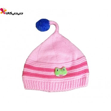 کلاه بافتنی نوزاد دخترانه مدل قورباغه
