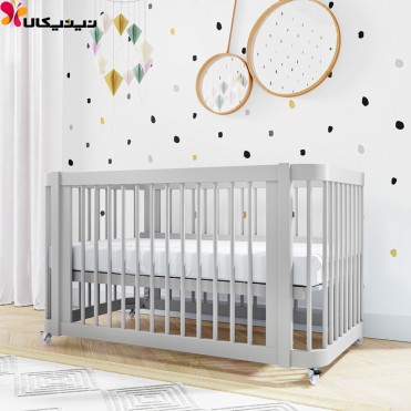 تخت چوبی نوزاد آمیساچوب مدل ایساتیس رنگ طوسی