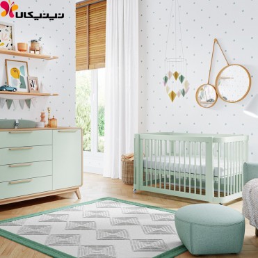 تخت و دراور چوبی نوزاد آمیساچوب مدل ایساتیس رنگ سبز