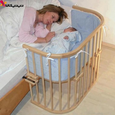 تخت نوزاد کنار مادر آمیساچوب مدل میشا رنگ چوب