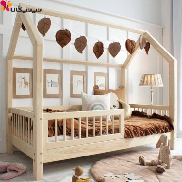 تخت کلبه ای کودک چوبی پایه دار آمیساچوب مدل بی بی هاوس