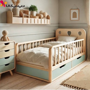 تخت خواب چوبی کودک و نوجوان آمیسا مدل ساوینا