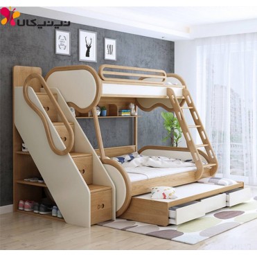 تخت خواب چوبی دو طبقه آمیسا مدل راکان