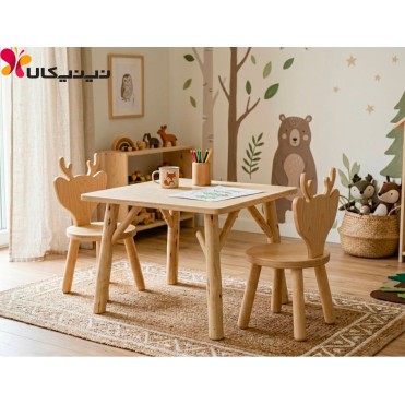 میز و صندلی تمام چوب مدل گوزن کوهی