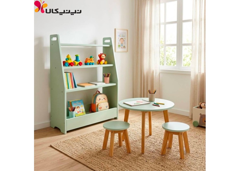 میز و صندلی و کتابخانه مونته سوری کودک آمیسا مدل کایلا میز و صندلی و کتابخانه مونته سوری کودک آمیسا مدل کایلا