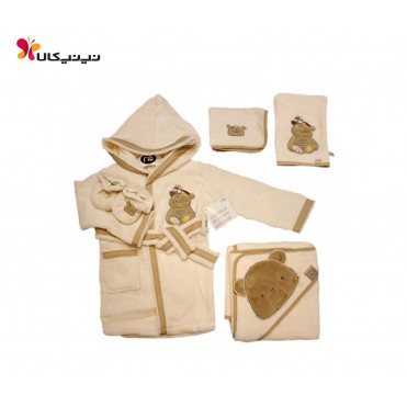 ست حوله پنج تکه تدی قهوه ای مادر کر مدل خرس و نخ و قرقره- کد 1000444