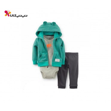 ست سه تکه بادی شلوار سویشرت پسرانه کارترز-Carter's مدل راه راه سبز فیل