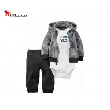 ست سه تکه بادی شلوار سویشرت پسرانه کارترز-Carter's مدل راه راه سفید مشکی