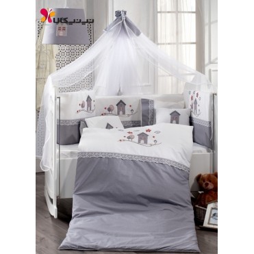 سرویس خواب 9 تیکه نوزاد و نوجوان کلبه طوسی  برند مام شاپ-momshop