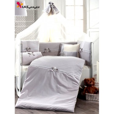 سرویس خواب 9 تیکه نوزاد و نوجوان طوسی گل  برند مام شاپ-momshop